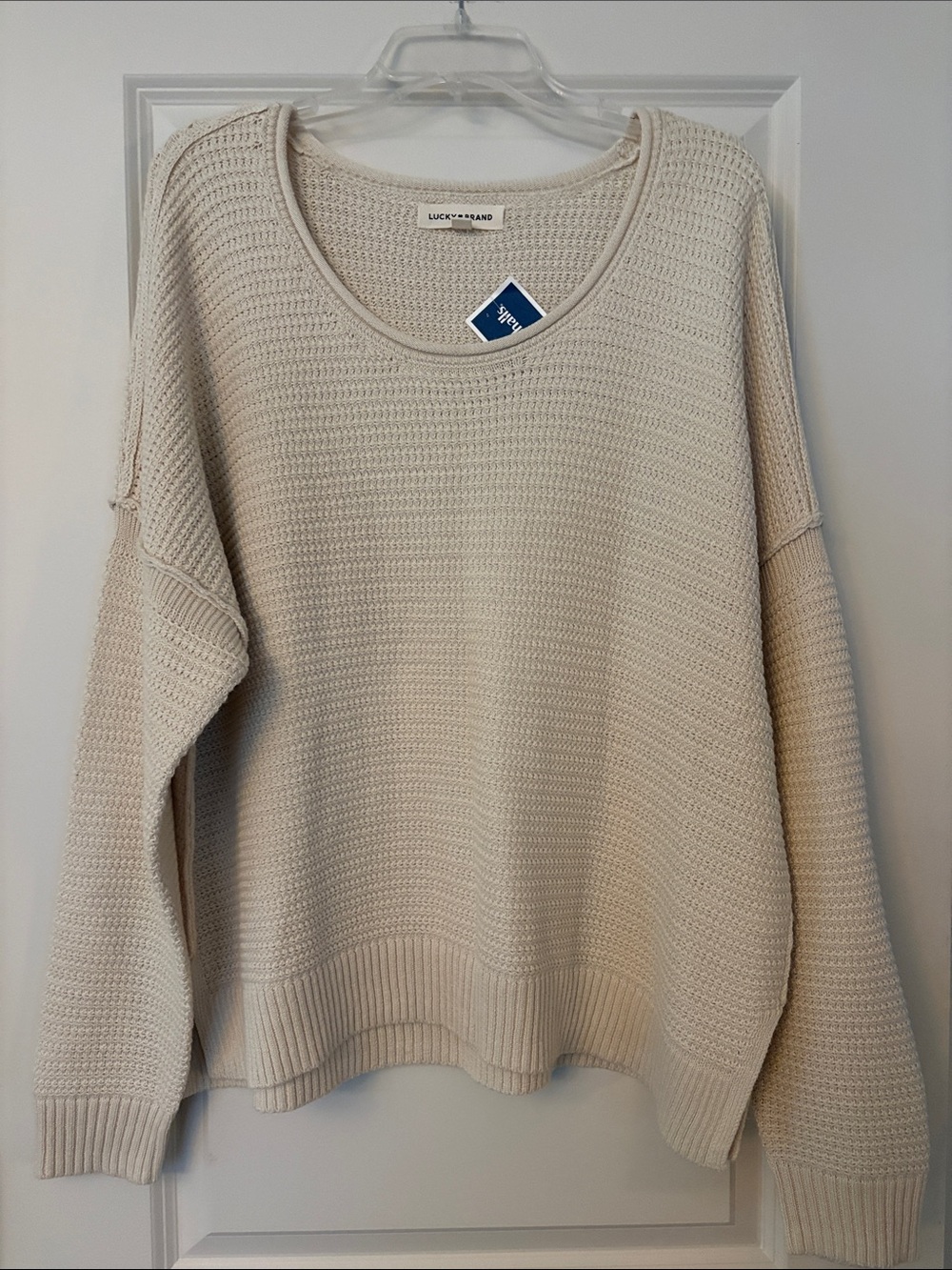 Lucky Brand Ivory Waffle-Knit Scoop Neck Sweater
